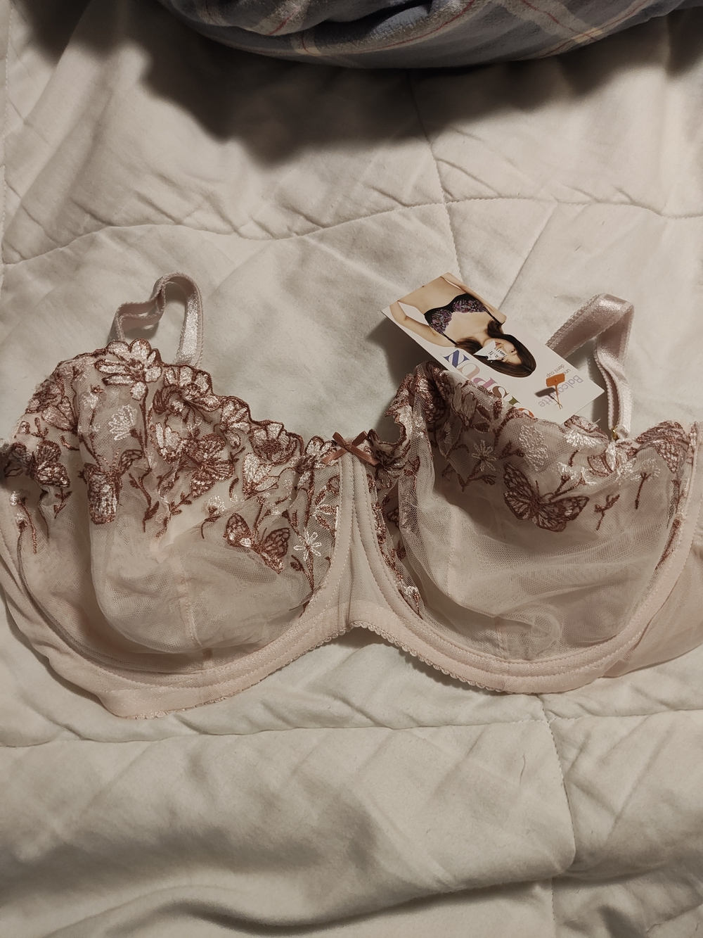 Floral Embroidered Underwire Bra in Blush with Rose Accents